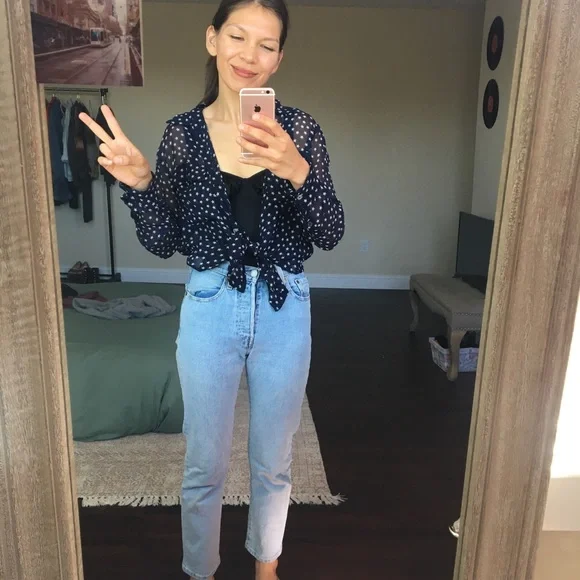 SOLD on eBay✨You’re A Star ⭐️ Navy Blue Sheer Silk Star Blouse - Picture 15 of 16